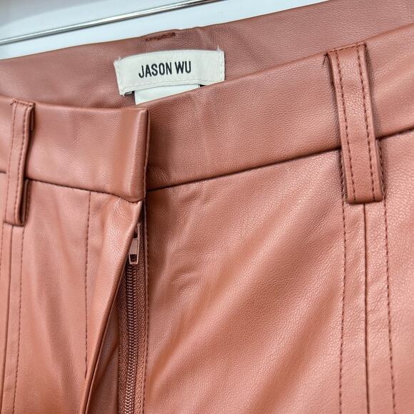 Jason Wu Vegan Leather Brown Straight Leg Pants w/ Front Slits Women's XS Brown - Picture 4 of 9